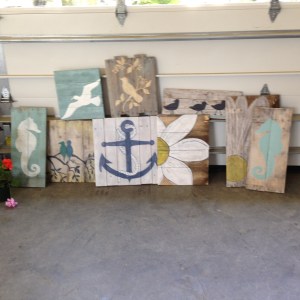 Handmade, painted wood pallet art